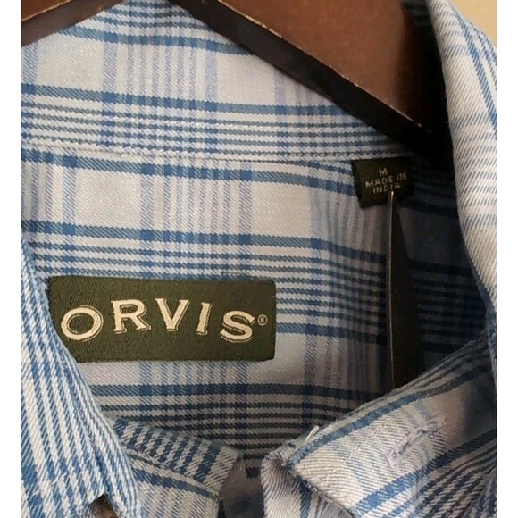 Orvis Size Medium Plaid Button Down Shirt Mens Blue Long Sleeve Cotton Check LS - Picture 2 of 5